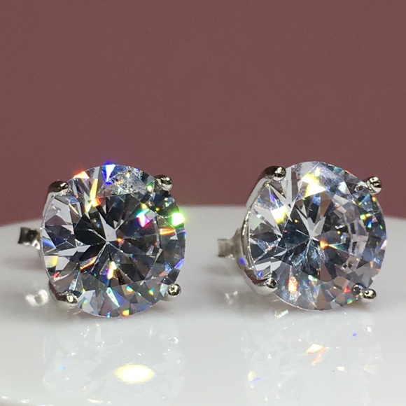 14k white gold 8 ct diamond stud earrings silver - Picture 8 of 10